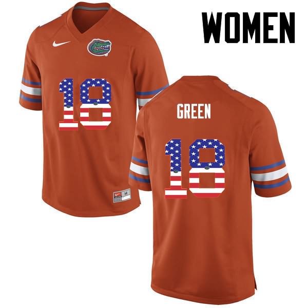 Women's NCAA Florida Gators Daquon Green #18 Stitched Authentic USA Flag Fashion Nike Orange College Football Jersey RAX8165IN